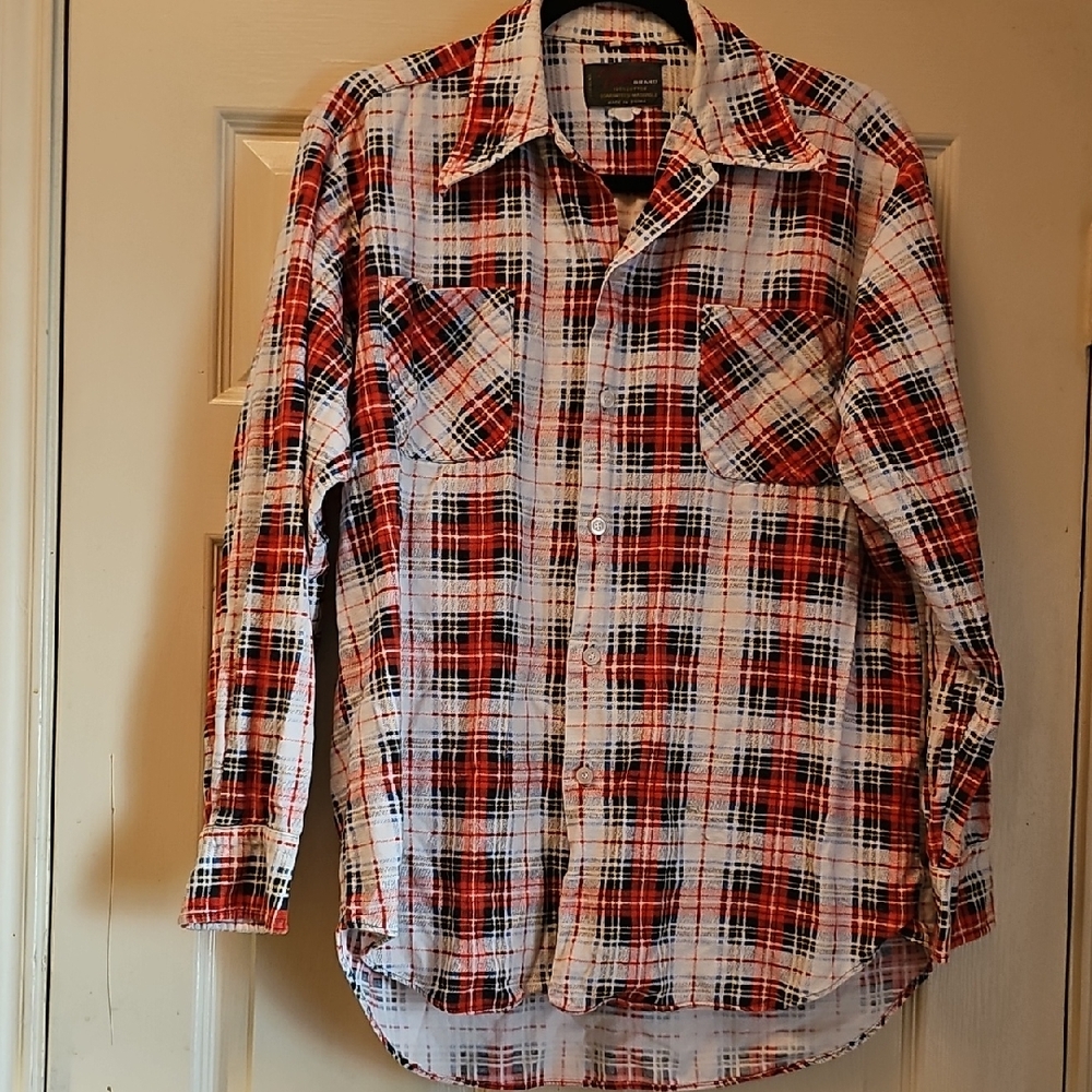 Phenix Red, Black and White Plaid Casual Button-Down Shirt